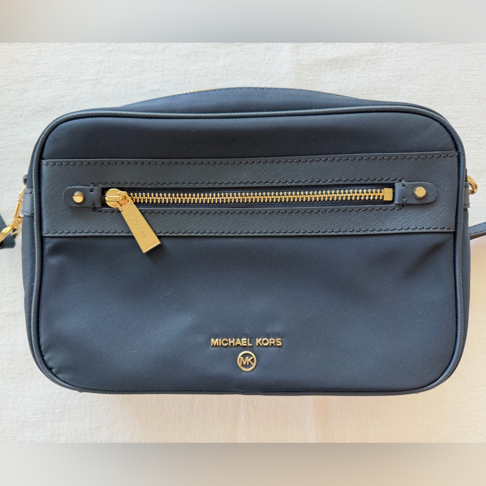 Michael Kors Navy Microfiber Crossbody with Too Zip and Adjustable Strap